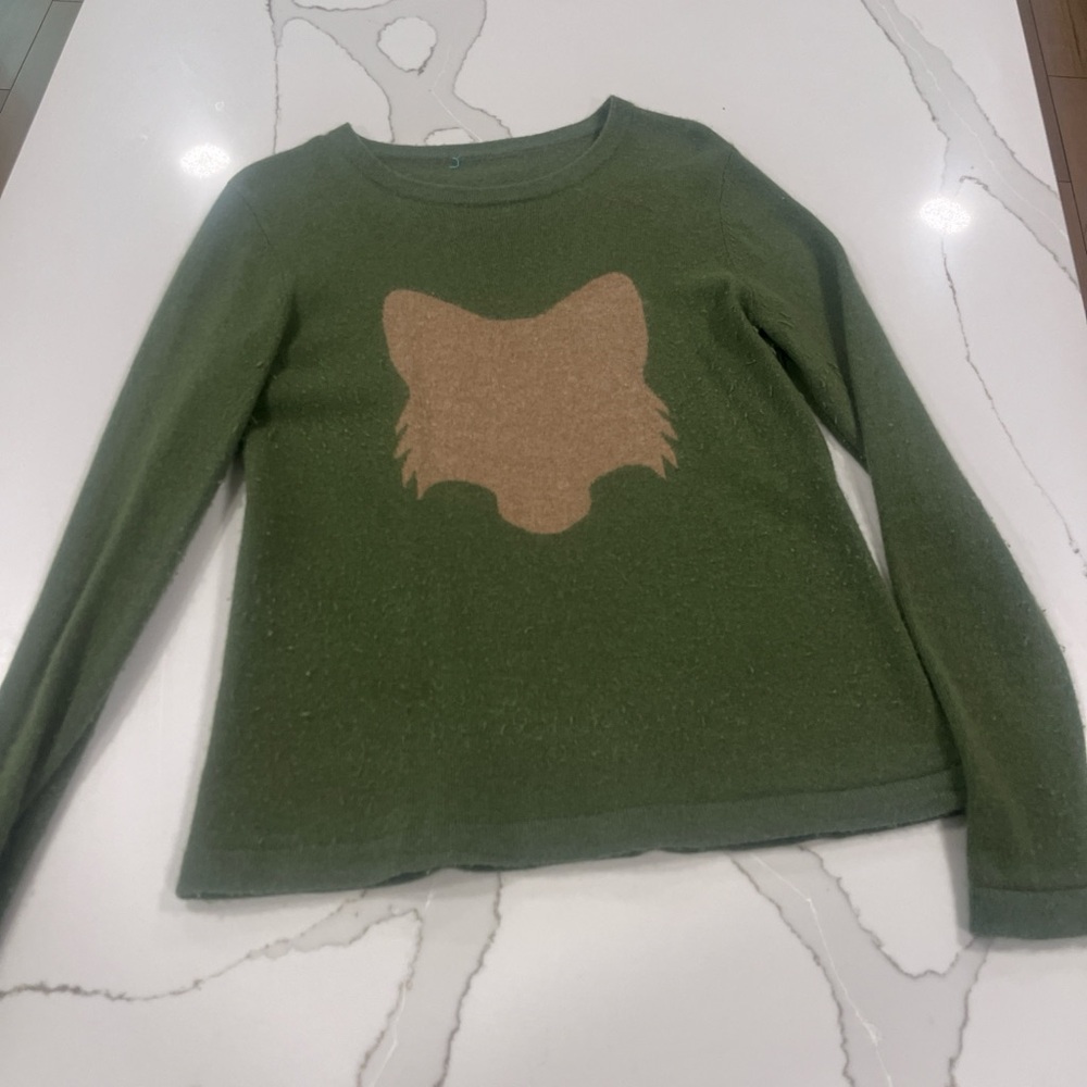 Green Sweater with Tan Fox Design